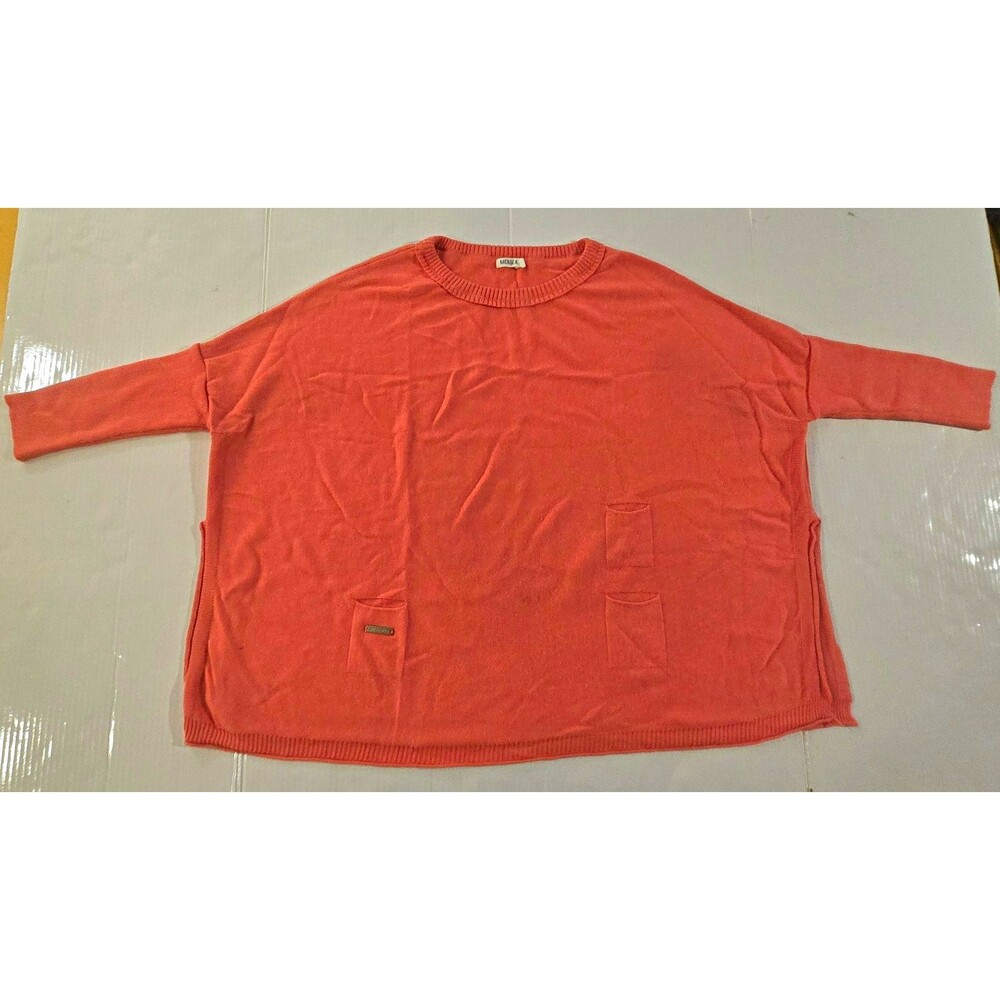 MERSEA Catalina Travel Sweater Womens Petite P Coral Oversized Knit 3 Pockets